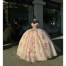 Off Shoulder Pink Quinceanera Dresses Sweetheart Neck Ball Gown 15 Dress