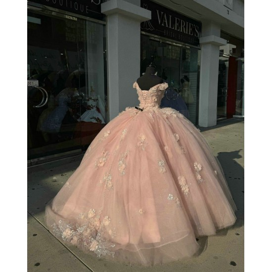 Off Shoulder Pink Quinceanera Dresses V Neck Ball Gown 15 Dress