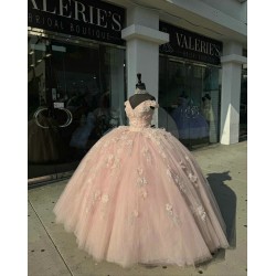 Off Shoulder Pink Quinceanera Dresses V Neck Ball Gown 15 Dress