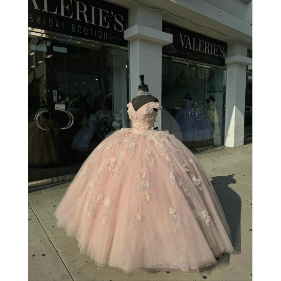 Off Shoulder Pink Quinceanera Dresses V Neck Ball Gown 15 Dress