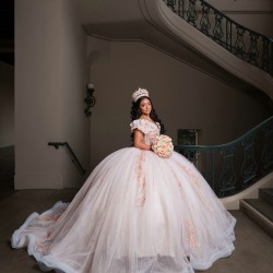 Off Shoulder Pink Vestidos De 15 Anos Quinceanera Dress Sweetheart Princess Dresses