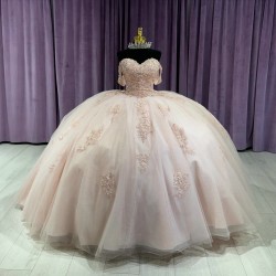 Off Shoulder Pink White Quinceanera Dresses Crystal Sweetheart Neck 15 Dress