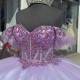 Off Shoulder Purple On White Quinceanera Dresses Sweetheart Neck 15 Dress