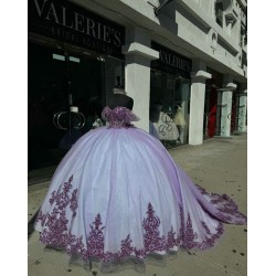 Off Shoulder Purple On White Quinceanera Dresses Sweetheart Neck 15 Dress