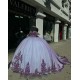 Off Shoulder Purple On White Quinceanera Dresses Sweetheart Neck 15 Dress