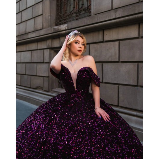 Off Shoulder Purple Quince Dresses V Neck 15 Dress