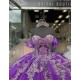 Off Shoulder Purple Quinceanera Dress Sweetheart Metallic Leaf 15 Dresses