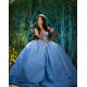 Off Shoulder Quince Dress Sky Blue Vestidos De 15 Anos With 3D Butterfly