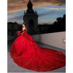 Off Shoulder Red Quince Dress Sweetheart Neck Vestidos De 15 Anos