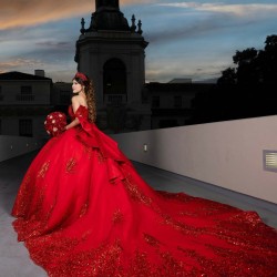 Off Shoulder Red Quince Dress Sweetheart Neck Vestidos De 15 Anos