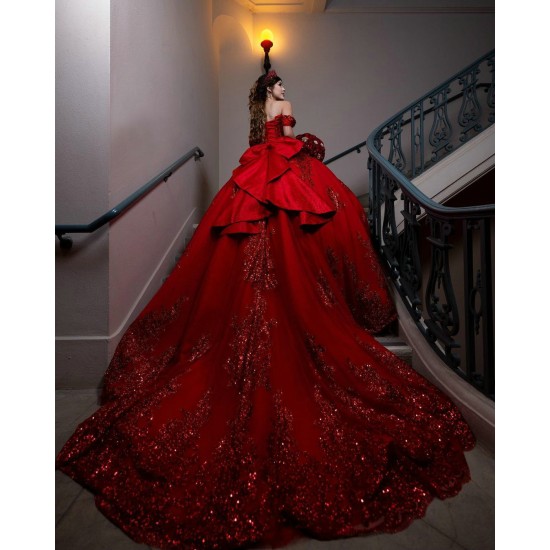 Off Shoulder Red Quince Dress Sweetheart Neck Vestidos De 15 Anos