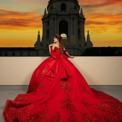 Off Shoulder Red Quince Dress Sweetheart Neck Vestidos De 15 Anos