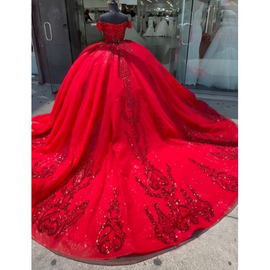 Off Shoulder Red Quince Dress Vestidos De 15 Anos Sweet 15 16 Dresses