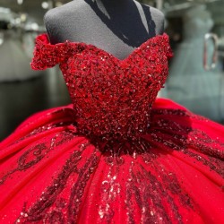 Off Shoulder Red Quince Dress Vestidos De 15 Anos Sweet 15 16 Dresses