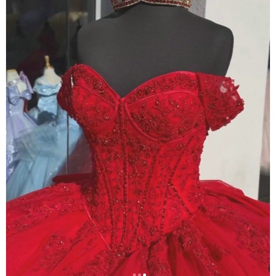 Off Shoulder Red Quince Dresses 15 Dress Sweetheart Ball Gown With Bow