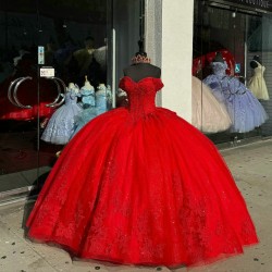 Off Shoulder Red Quince Dresses 15 Dress Sweetheart Ball Gown With Bow