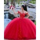 Off Shoulder Red Quince Dresses Pearl Sweetheart Neck 15 Dress