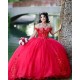 Off Shoulder Red Quince Dresses Pearl Sweetheart Neck 15 Dress