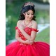 Off Shoulder Red Quince Dresses Pearl Sweetheart Neck 15 Dress