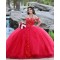 Off Shoulder Red Quince Dresses Pearl Sweetheart Neck 15 Dress