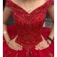 Off Shoulder Red Quince Dresses V Neck Beading 15 Dress Lace Appliques Ball Gown