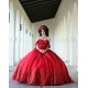 Off Shoulder Red Quinceanera Dress Scoop Neck Metallic Sequin 15 Dresses