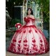 Off Shoulder Red Quinceanera Dress Sweetheart Neck 3D Flowers 15 Dresses