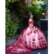 Off Shoulder Red Quinceanera Dress Sweetheart Neck 3D Flowers 15 Dresses