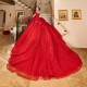 Off Shoulder Red Quinceanera Dress V Neck Vestidos De 15 Anos With Bow