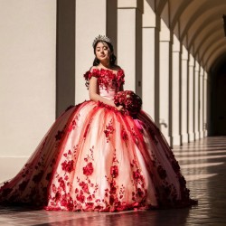 Off Shoulder Red Quinceanera Dresses Sweetheart Neck 15 Dress