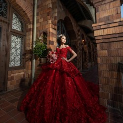 Off Shoulder Red Quinceanera Dresses Sweetheart Neck 15 Dress With 3D Flowers