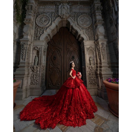 Off Shoulder Red Quinceanera Dresses Sweetheart Neck 15 Dress With 3D Flowers