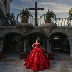 Off Shoulder Red Quinceanera Dresses Sweetheart Neck 15 Dress With 3D Flowers