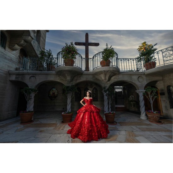 Off Shoulder Red Quinceanera Dresses Sweetheart Neck 15 Dress With 3D Flowers