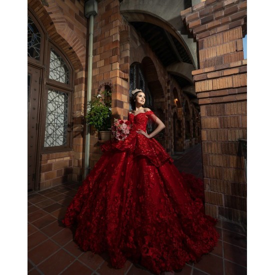 Off Shoulder Red Quinceanera Dresses Sweetheart Neck 15 Dress With 3D Flowers