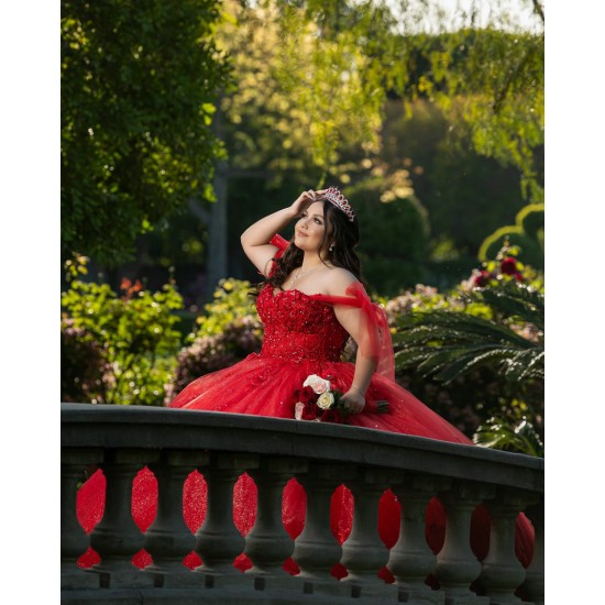 Off Shoulder Red Quinceanera Dresses Sweetheart Neck Ball Gown 15 Dress