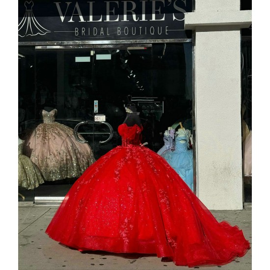 Off Shoulder Red Quinceanera Dresses Sweetheart Neck Lace Appliques 15 Dress