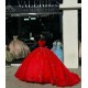 Off Shoulder Red Quinceanera Dresses Sweetheart Neck Lace Appliques 15 Dress