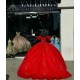 Off Shoulder Red Quinceanera Dresses Sweetheart Neck Lace Appliques 15 Dress