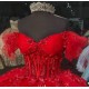 Off Shoulder Red Quinceanera Dresses Sweetheart Neck Lace Appliques 15 Dress