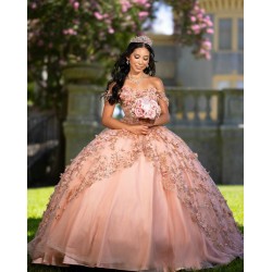 Off Shoulder Rose Gold Quince Dress Sweetheart Neck Vestidos De 15 Anos