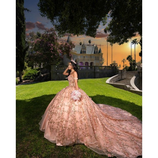 Off Shoulder Rose Gold Quince Dress Sweetheart Neck Vestidos De 15 Anos