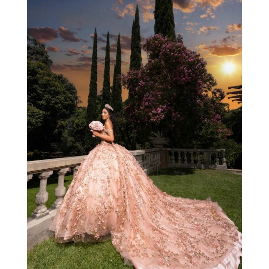 Off Shoulder Rose Gold Quince Dress Sweetheart Neck Vestidos De 15 Anos