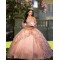 Off Shoulder Rose Gold Quince Dress Sweetheart Neck Vestidos De 15 Anos