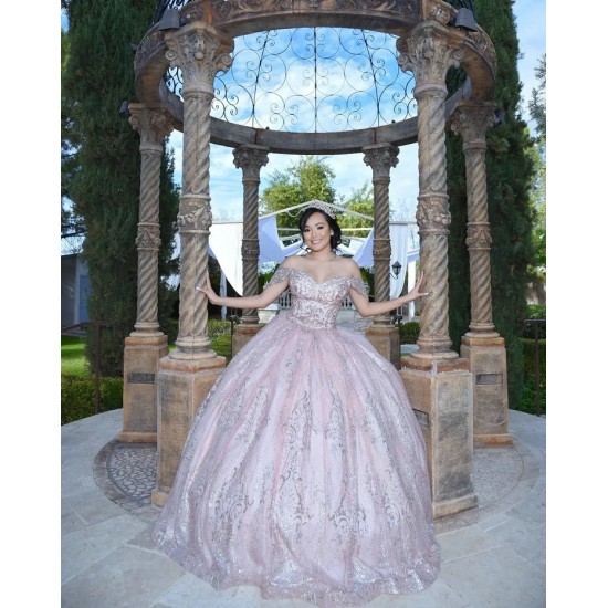 Off Shoulder Rose Gold Quinceanera Dress Sequin Sweetheart Neck 15 Dresses