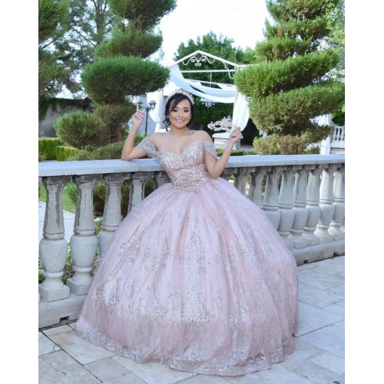 Off Shoulder Rose Gold Quinceanera Dress Sequin Sweetheart Neck 15 Dresses