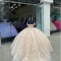 Off Shoulder Rose Gold Quinceanera Dress Sweetheart 15 Dresses