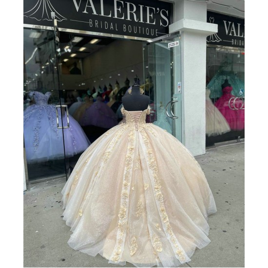 Off Shoulder Rose Gold Quinceanera Dress Sweetheart 15 Dresses