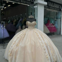 Off Shoulder Rose Gold Quinceanera Dress Sweetheart 15 Dresses