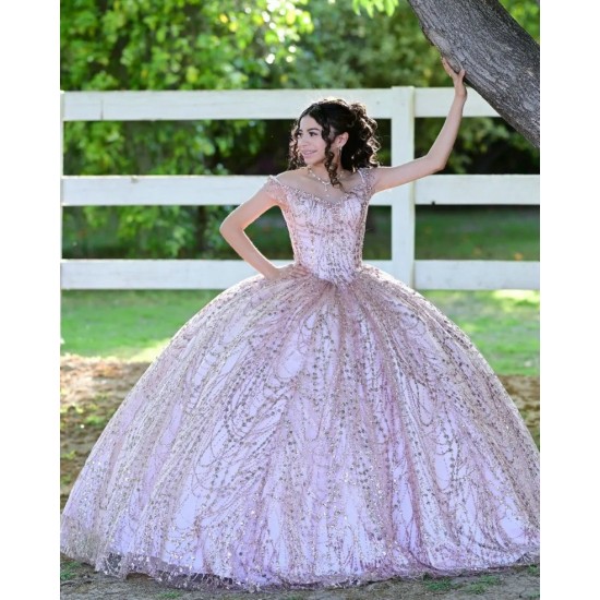 Off Shoulder Rose Gold Quinceanera Dress Sweetheart Neck Sequin 15 Dresses